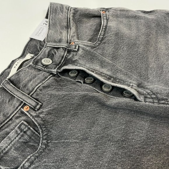 PacSun Jeans High Rise Straight Black Two-Toned Raw Hem Button Fly 24 - Picture 4 of 6